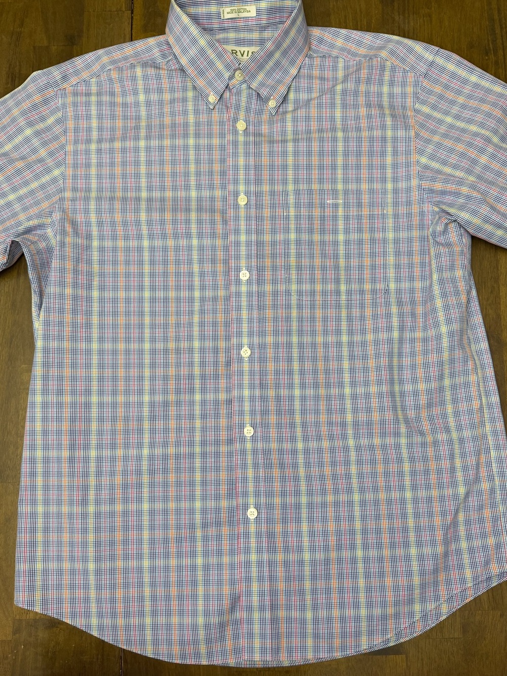 Orvis Men’s L Multicolor Plaid Button Down 100% Cotton Made in Malaysia